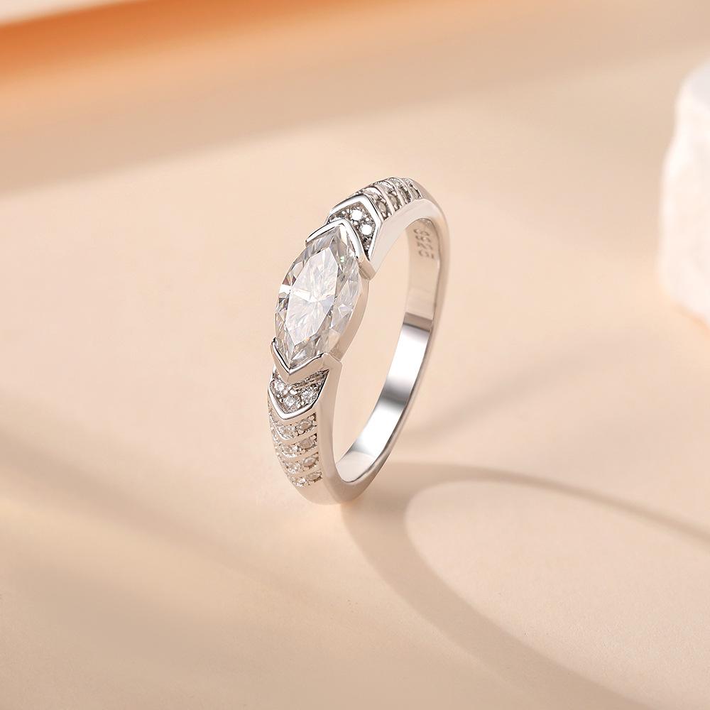 S925 Sterling Silver Marquise Cut Moissanite Ring for Women - Non-fading, Simple, and Personal.