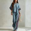 Summer New Women Striped Patchwork Two Piece Set, Irregular Hem Casual Wide Leg Pants Outfi