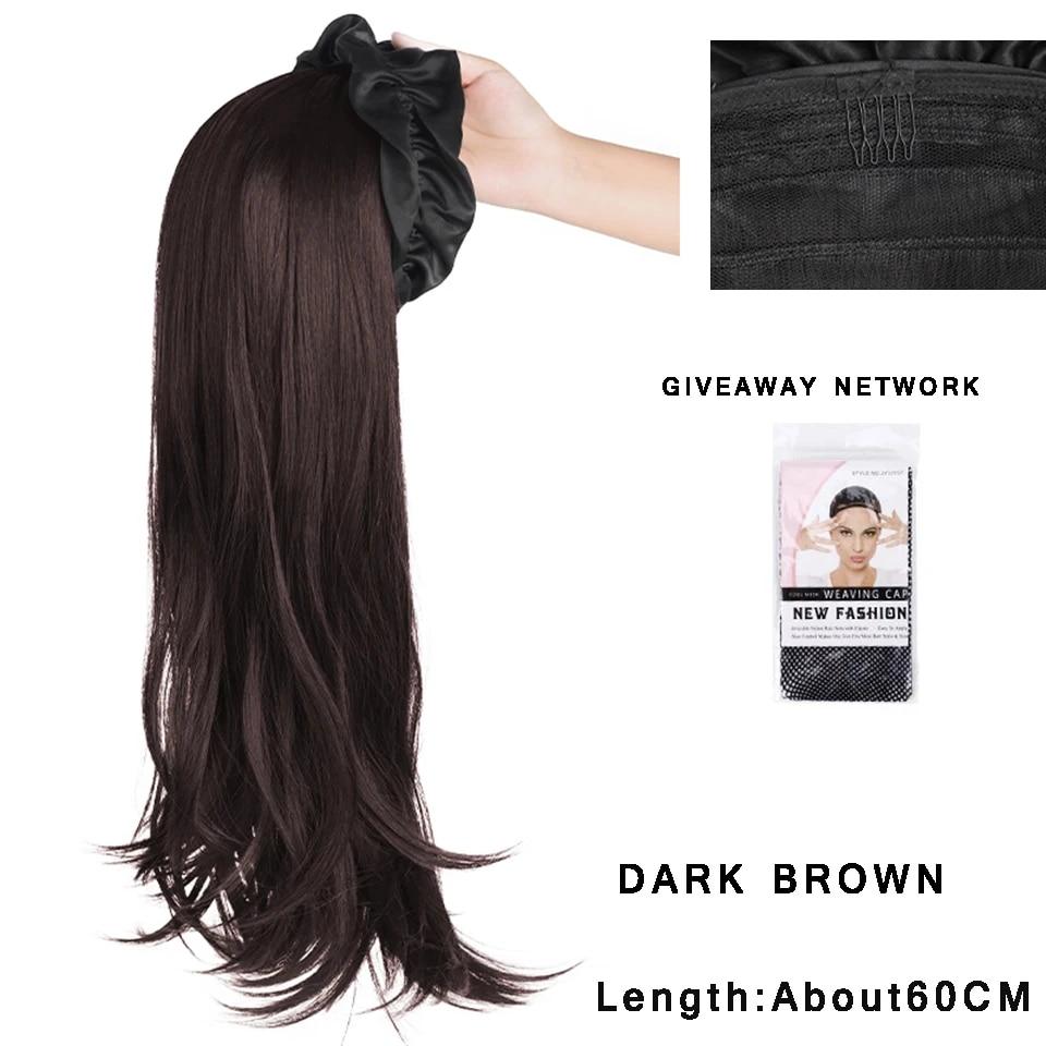 Synthetic Long Wavy Headband Wig Black Brown Women's With Twist Braid Hairband Accessories Natural Half Wig