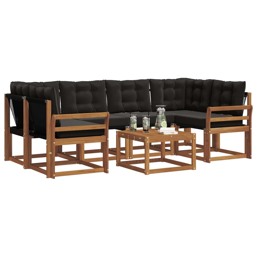 Outdoor Sofa Set with Cushions 7 pcs Natural and Black