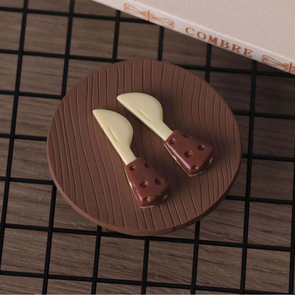 DIY Miniature Cheese Knife & Fork Set with Plate Figurine Keychain Resin Jewelry