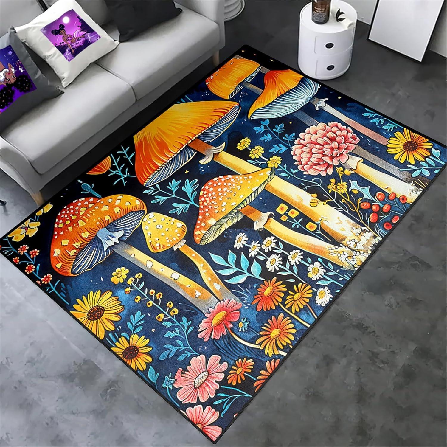 

Colorful Mushroom Flower Print Carpet Water-absorbent Non-Slip Indoor Living Room Bedroom Decorative Floor Mat Home Decor Rug 40x60cm