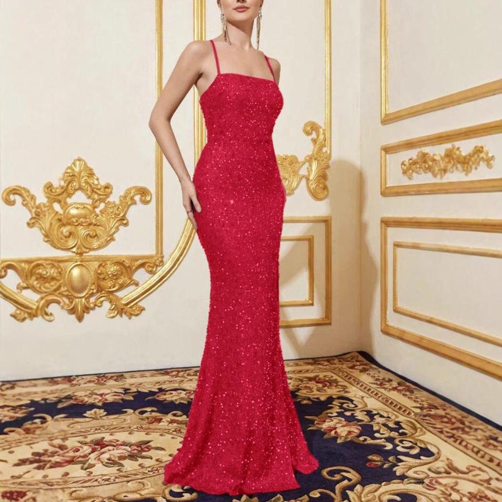 European & American Women's Sequin Slit High Waist Bridesmaid Evening Dress