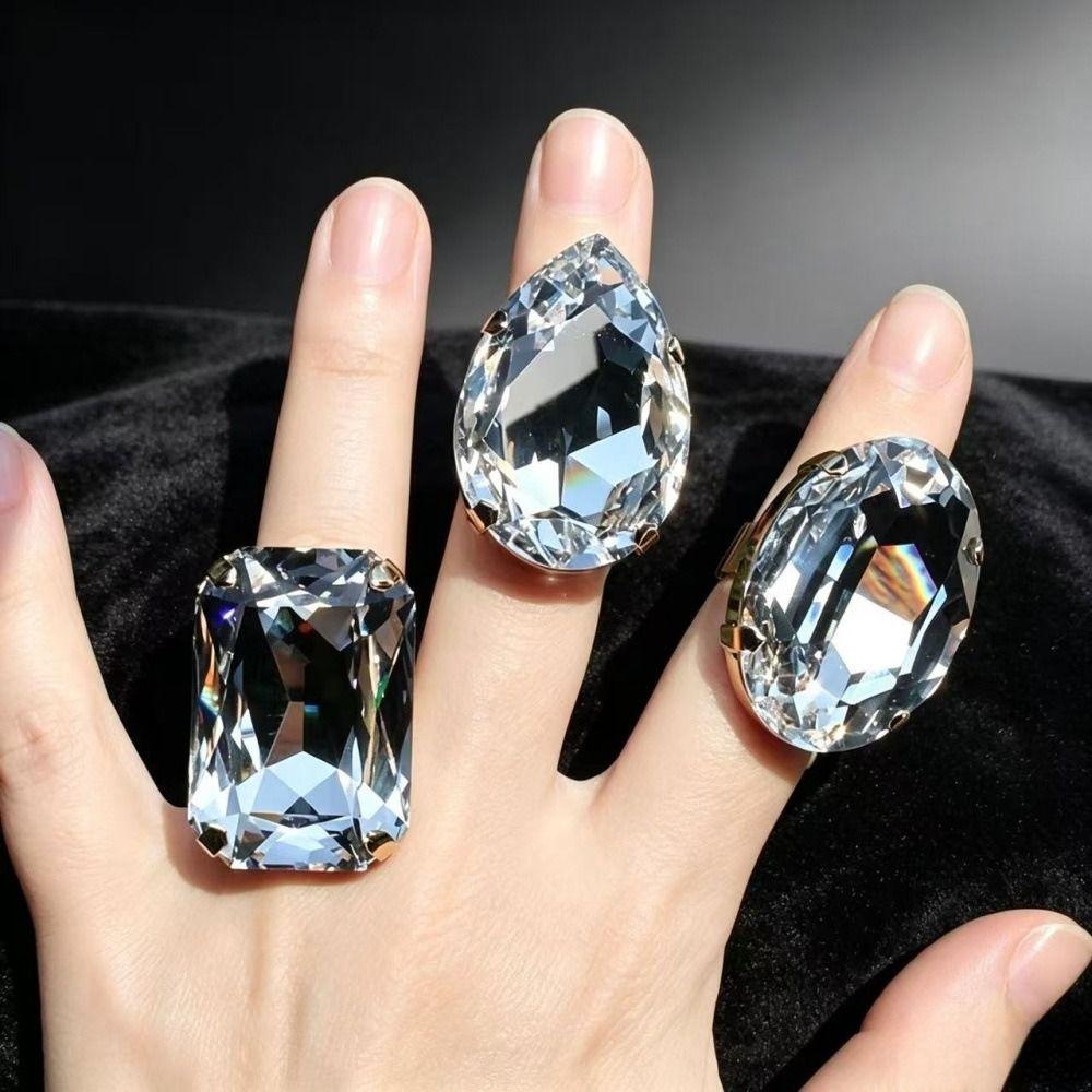 3PCs Square Shape Vintage Wedding Ring Adjustable Size Adjustable Crystal Ring Party Accessories