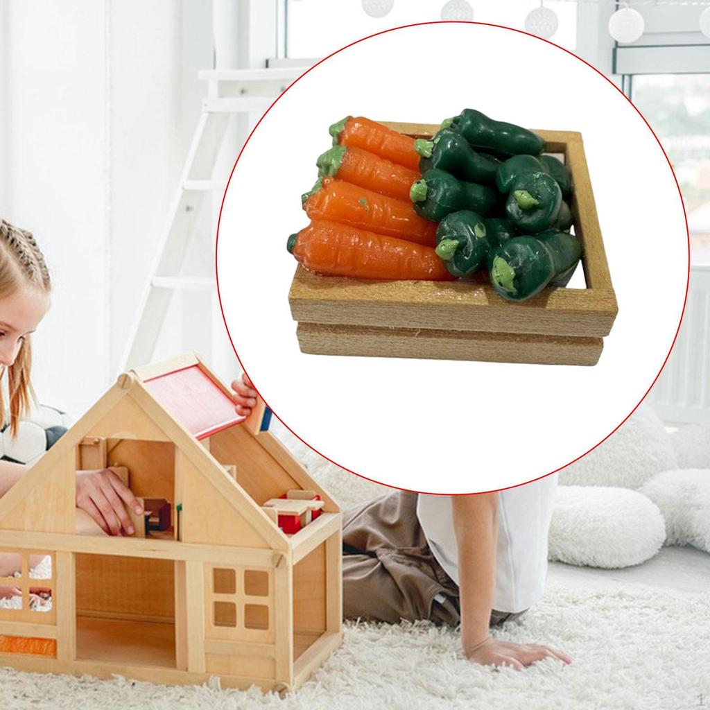 1:12 Dollhouse Vegetables Basket Model Kids Pretend Play Toy Accessory for Landscape