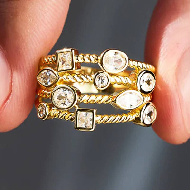 

Huitan Luxury Women Ring Gold Color Muli-layers Inlaid Sparkling Cubic Zirconia Wedding Engagement Accessories Fashion Zircon 9