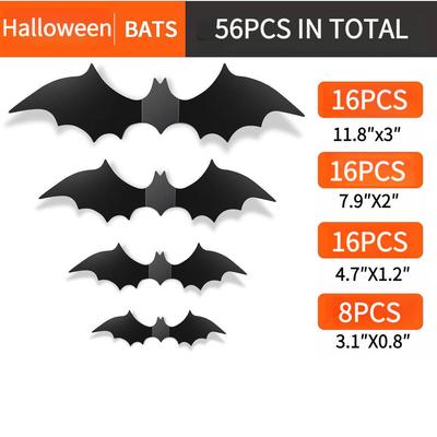 140 Pieces PVC 3D Black Scary Bat Stickers Creepy Home Decor Halloween DIY For Walls And Windows