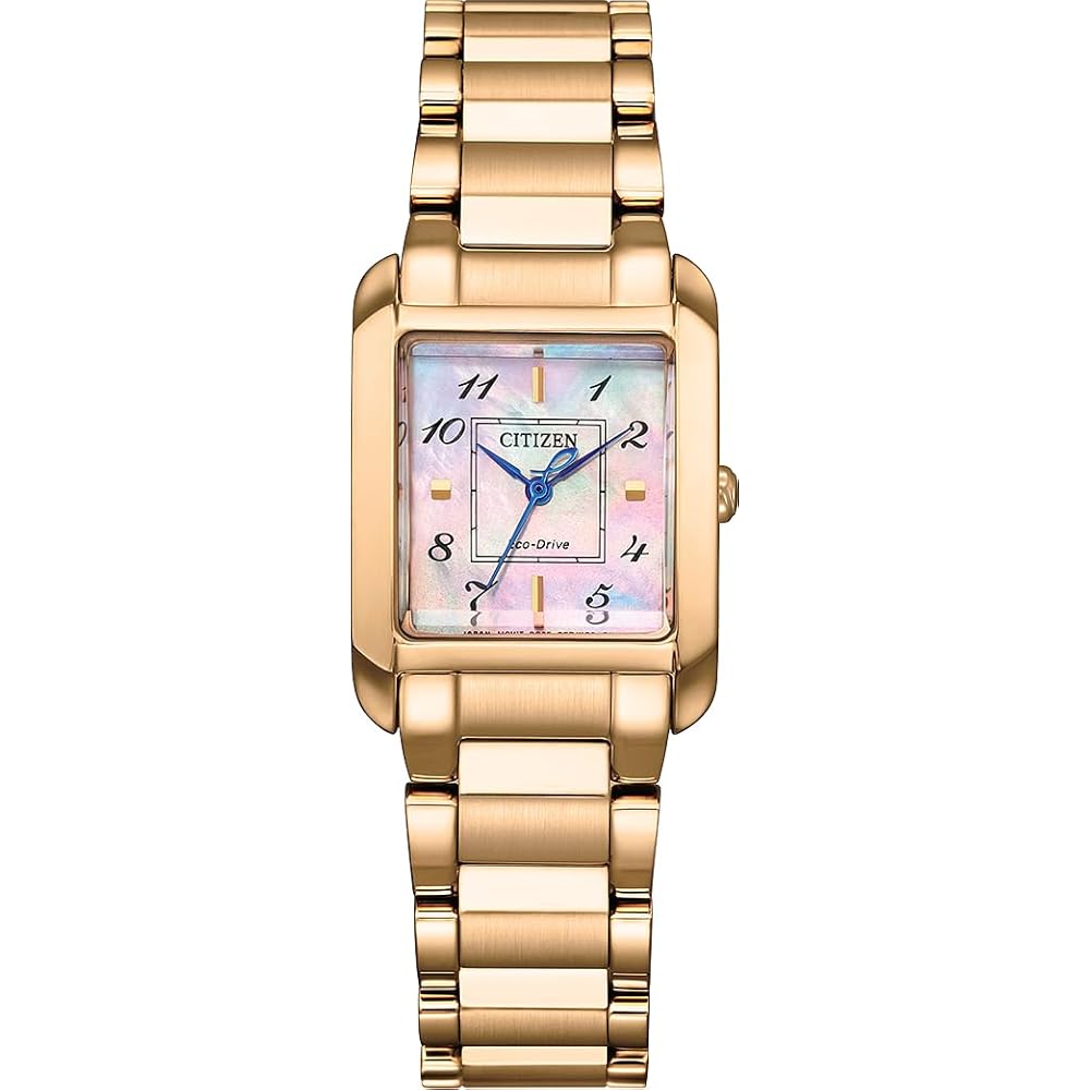 Citizen Eco-Drive SQUARE Collection Women's Watch 30mm Sapphire Glass White Mother of Pearl Rose Gold