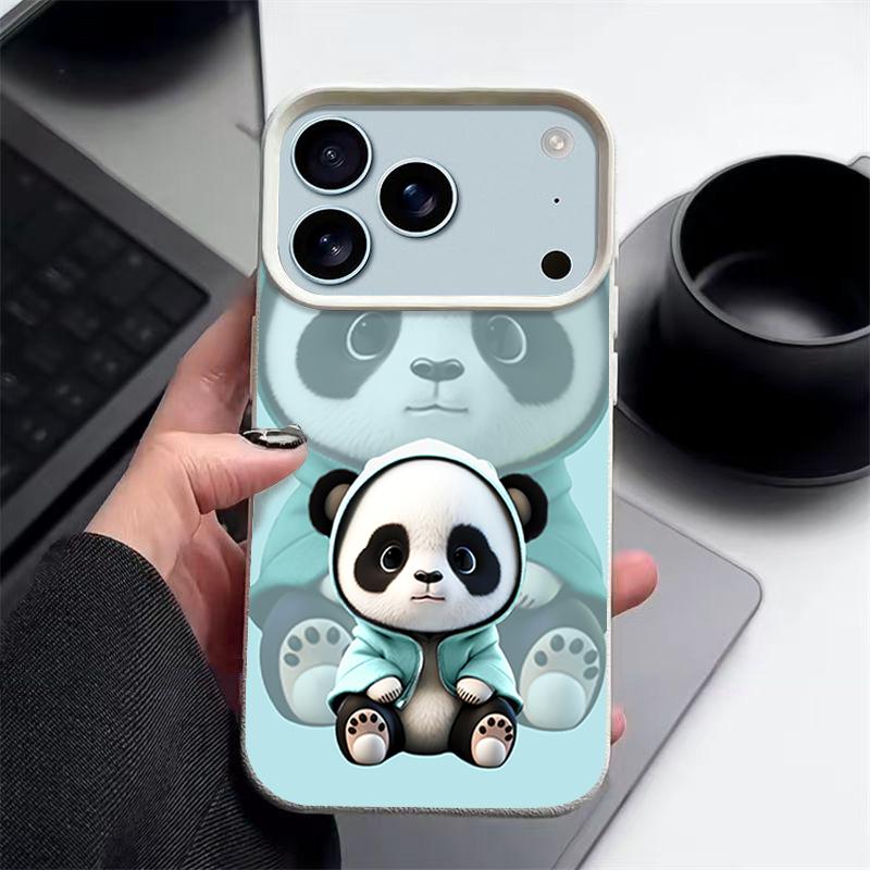 Blauer Mantel Panda Muster Hülle Für iPhone 17 Pro Max Funda iPhone 16 Pro Max 15 14 13 12 11 Air 16E Lederstruktur Silikonhülle