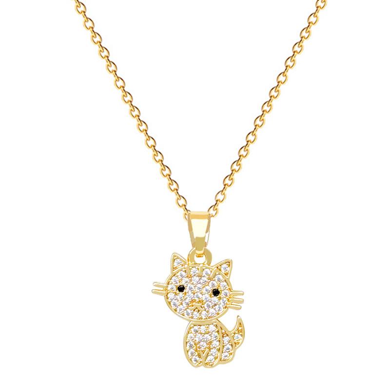 Full Diamond Cute Cat Suit Light Luxury Temperament Gorgeous Full Diamond Necklace Female Versatile Collarbone Titanium Steel Chain