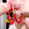 Vintage Red Color Crystal Beads Tassel Ethnic Earrings Stud Dangle Xmas Boho Jewelry Party Women Gift
