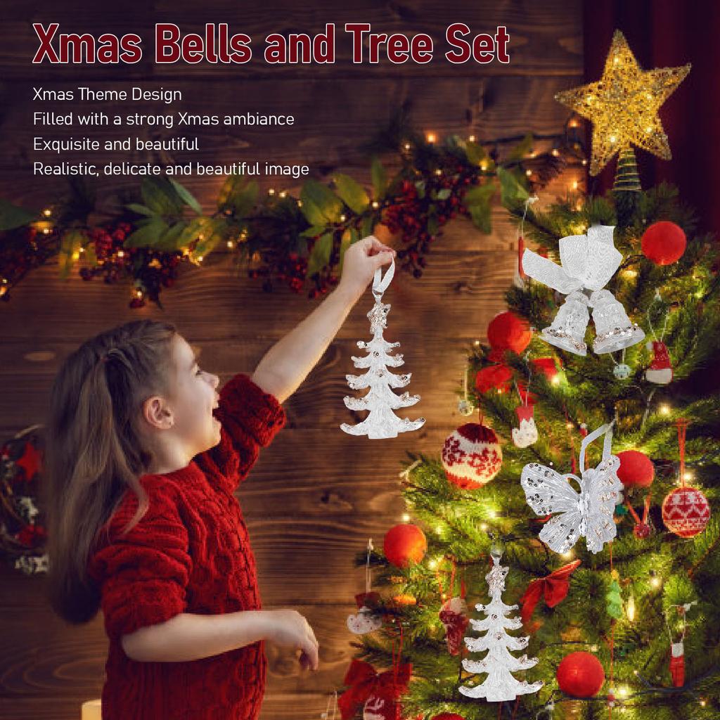 Xmas Bells and Tree Decoration Xmas Bells Tree Ornament Xmas Theme Tree Hanging Decorative Pendant Set for Doorways