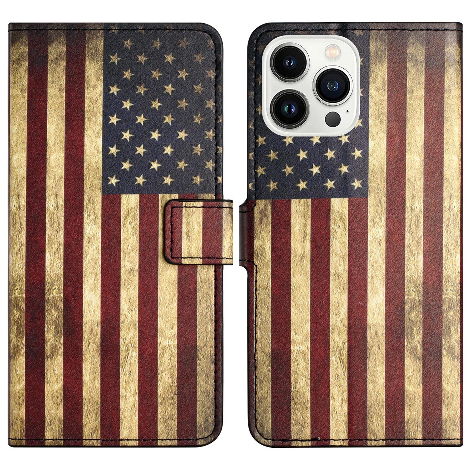 

Для iPhone 16 Pro Max Чехол PU Кожаный Кошелек Чехол для Телефона С Принтом The American Flag