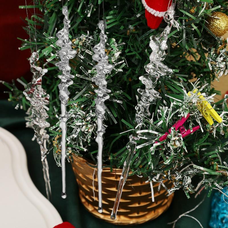 Transparent Christmas Tree Drop Ornament Acrylic Icicle Ornament Pendant Snow Ice Spike Cone Threaded Festival Party Decorations