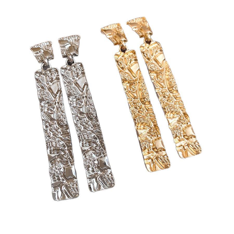 European & American High-End Metal Pleated Rectangular Dangle Stud Earrings - 2026 Fashionable Women's Style