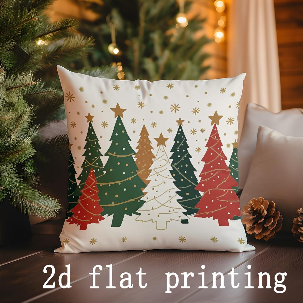 Home Decor Christmas Tree & Bow Printed Pillow Covers Pattern Cushion Cover Suitable for Sofa Bedroom Car Pillow Cover