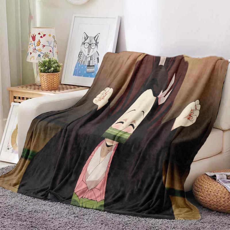 130x150cm Kamado Nezuko Demon S-Slayer Japan Anime Soft Flannel Blanket For Beds Bedroom Sofa Picnic,Throw Blanket For Kid