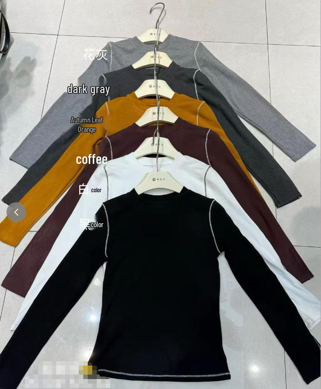 2025 Autumn/Winter Women's Stylish Round Neck Long Sleeve Plus Velvet T-shirt, Inner/Outer Base Layer