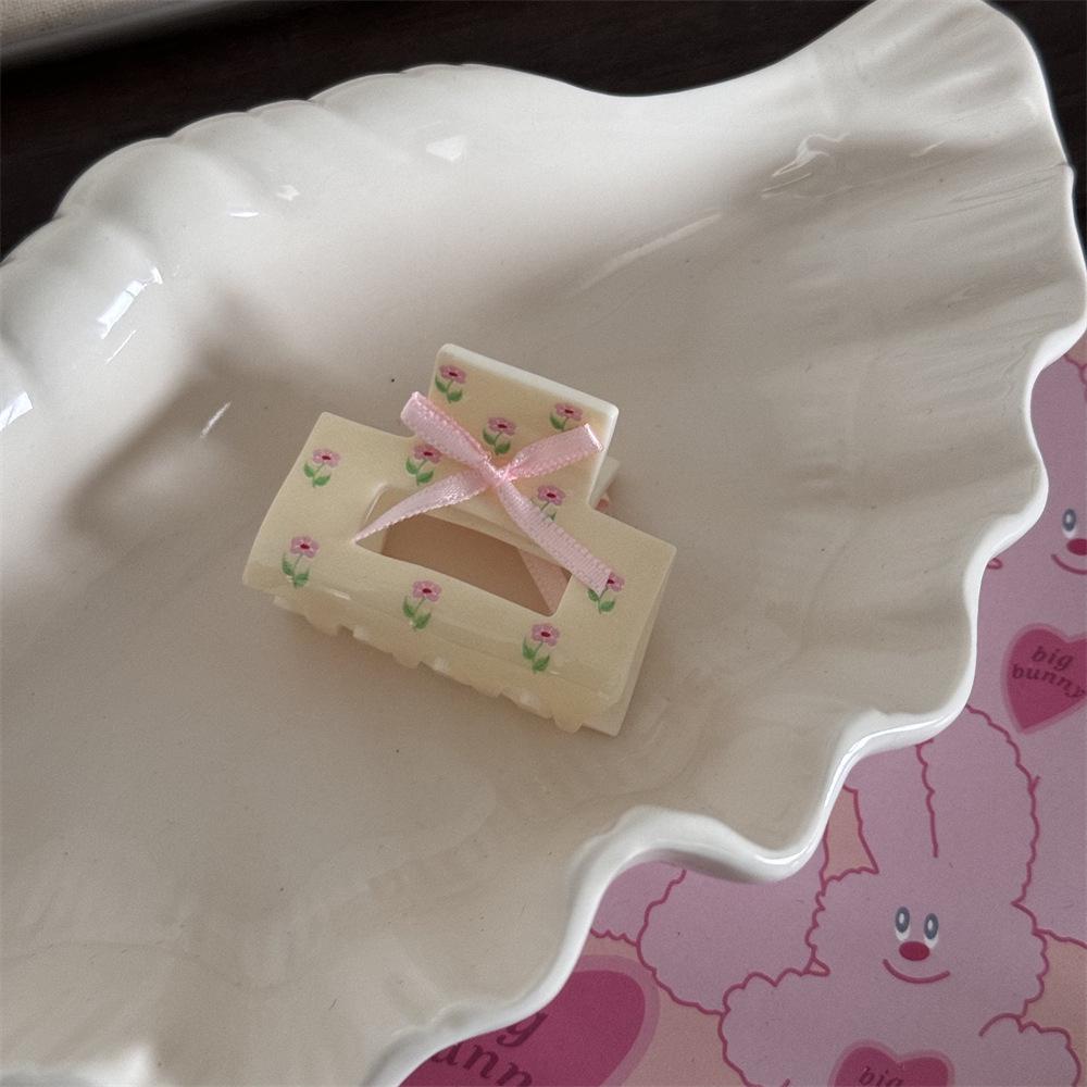 Small Floral Bow Hair Clip for Fine Hair - Perfect for Half-Up Hairstyles with a Shark Clip Design.