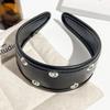 Punk Metal Rivets Headwear Black and Red Hollow Ring Hair Hoop Ins Leather Headband  Urban