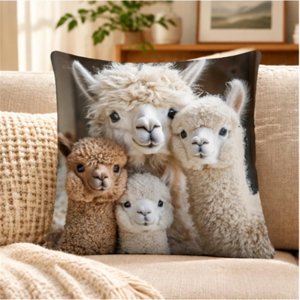 1 Piece Cute Alpaca Pattern Printed Cushion Cover Suitable for Decorating Living Room Sofa Pillow Cover Home Cushion Cover