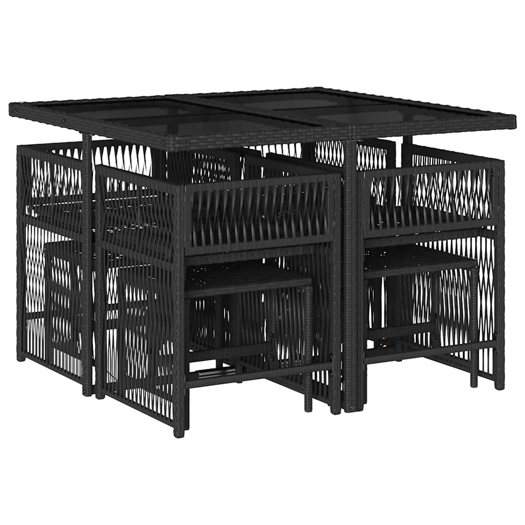 9 Piece Outdoor Dining Set with Cushions Black Poly Rattan