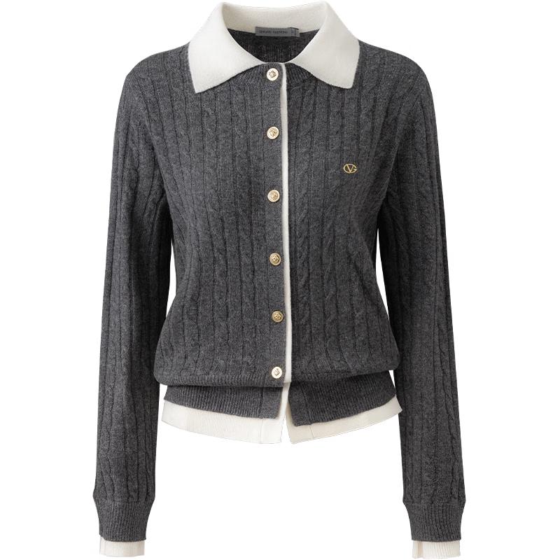 

GIOVANNI VALENTINO Women s Pure Wool Faux Two-Piece Knitted Cardigan S