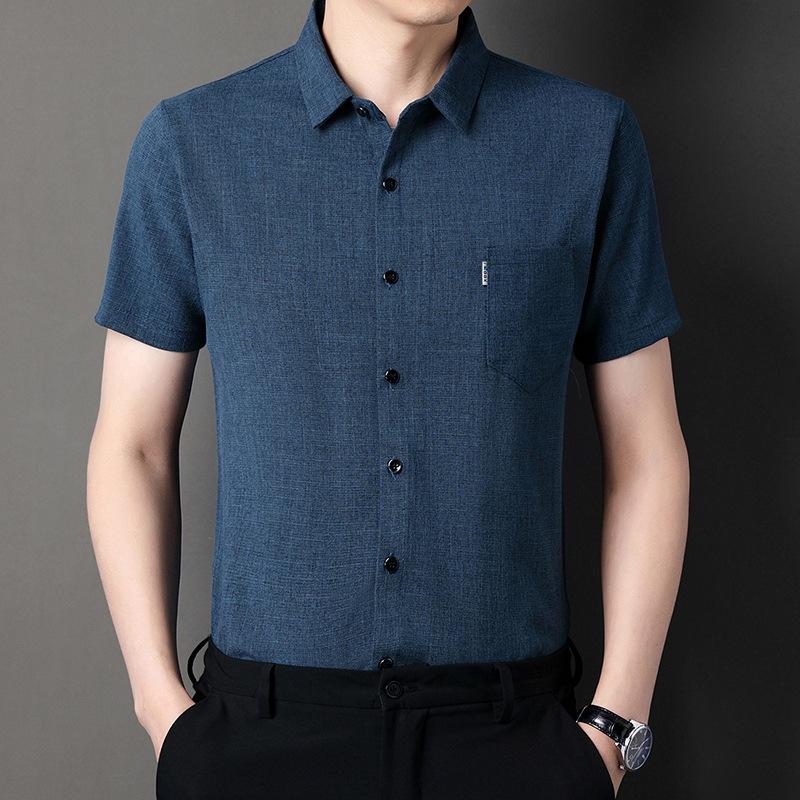 Summer Men's Lapel Collar Short Sleeve Shirt Business Casual Top