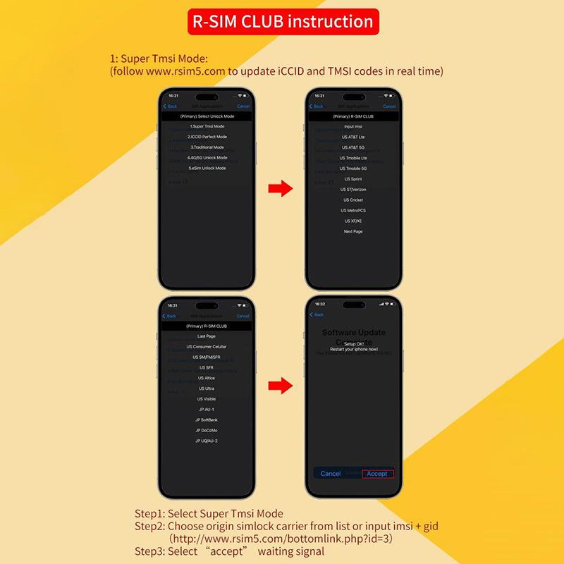 R-Simclub Kilidi Açma Kartı En Yeni Mksd Ultra V5.3 Yapışkanlı 5G Modu Qpe İos16.X Ip14 12 Sprint Cricket Metropcs T-Mobile Softbank
