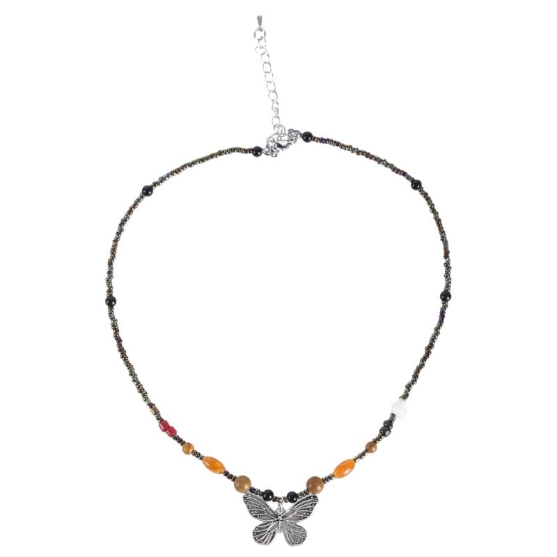 

Colorful Beaded Butterfly Pendant Choker Necklace Ajdustable Sweet Clavicle Chain for Women Girls Handmade Jewelry 1
