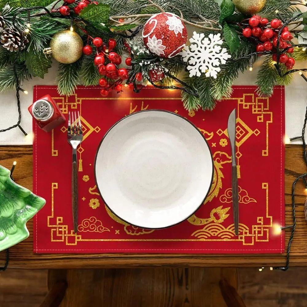 

Lucky Zodiac Dragon Table Runner Gold Dragon Table Cover Table Cloth for 1pcs/4pcs Home Hotel B-1pcs