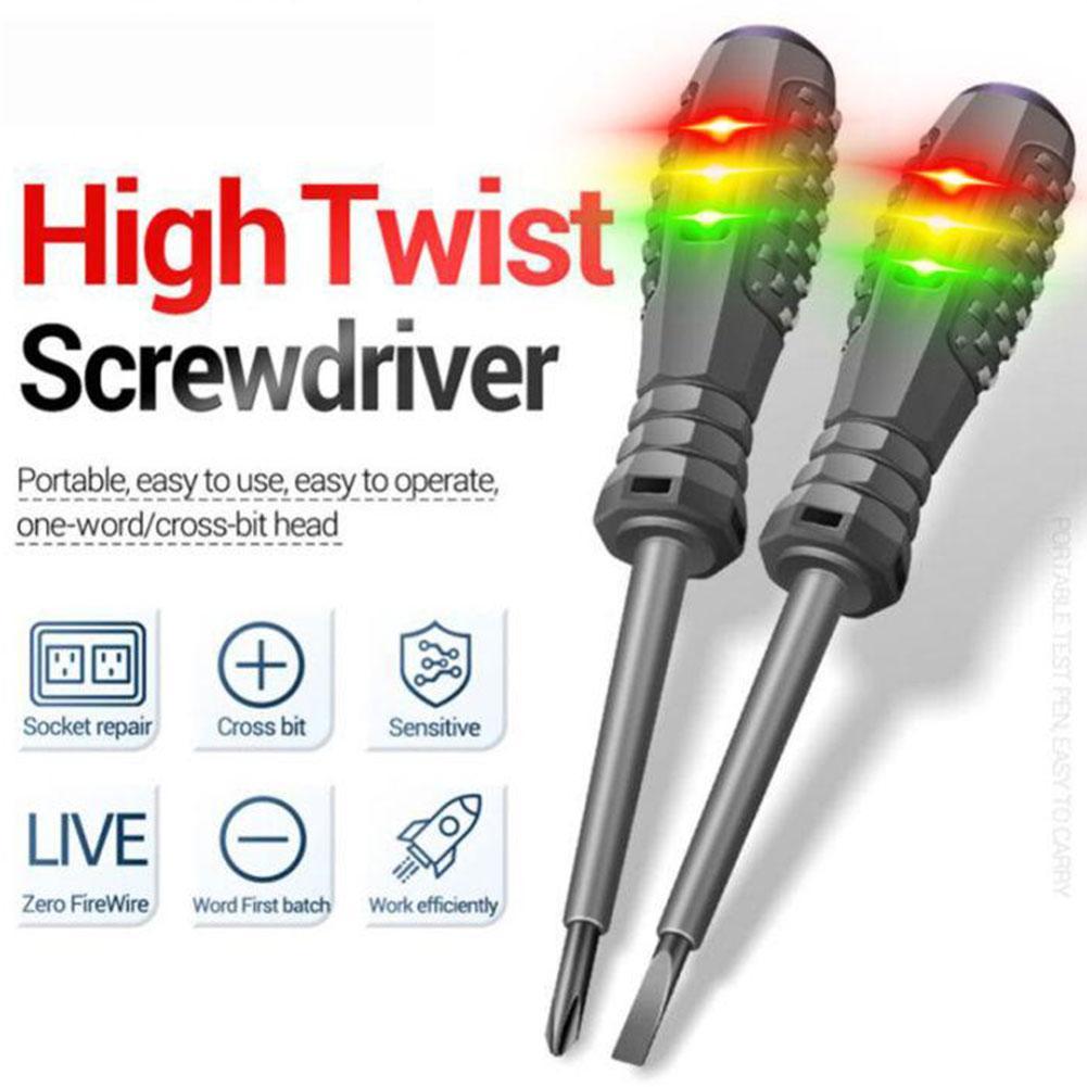 2pcs Slotted Phillips Electrician Screwdriver 12-220v Voltage Tester Pen Ac Dc Induction Insulated Electrical Test Pen Tool