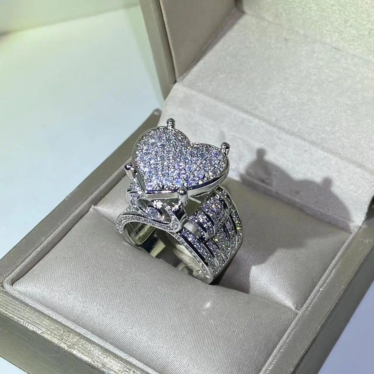 

Новое изысканное кольцо из серебра 925 пробы с большим сердцем 5A CZ Micro Pave кольцо с кубическим цирконием, полностью ледяное кольцо в стиле хип-хоп, панк, мужские и женские ювелирные изделия