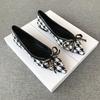 Pointed Flat-soled Single Shoes Women's New Thousand Bird Grid Bow Lady Shoes Comfortable Versatile Soft Sole Four-season Ladyshoes