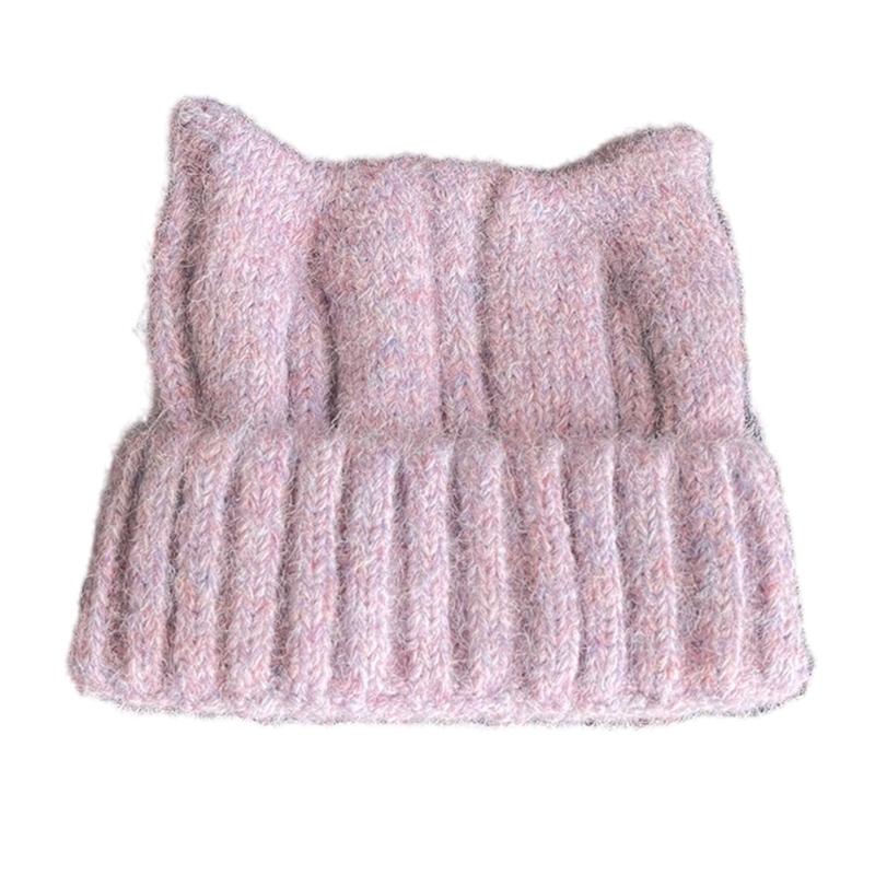 

Korean Styles Cats Ear Hat for Female Girl Outdoor Skull Hat Adult Casual Street Wear Warm Winter Hat for Cycling Skiing фиолетовый