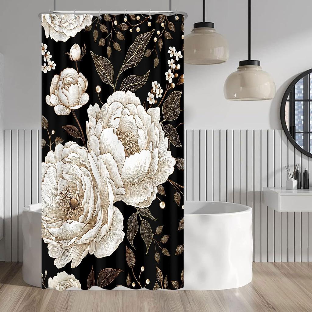 Vintage Boho Floral Shower Curtain, Cute Retro Bohemian Flower Botanical Aesthetic Decorative Shower Curtain Set with Hooks