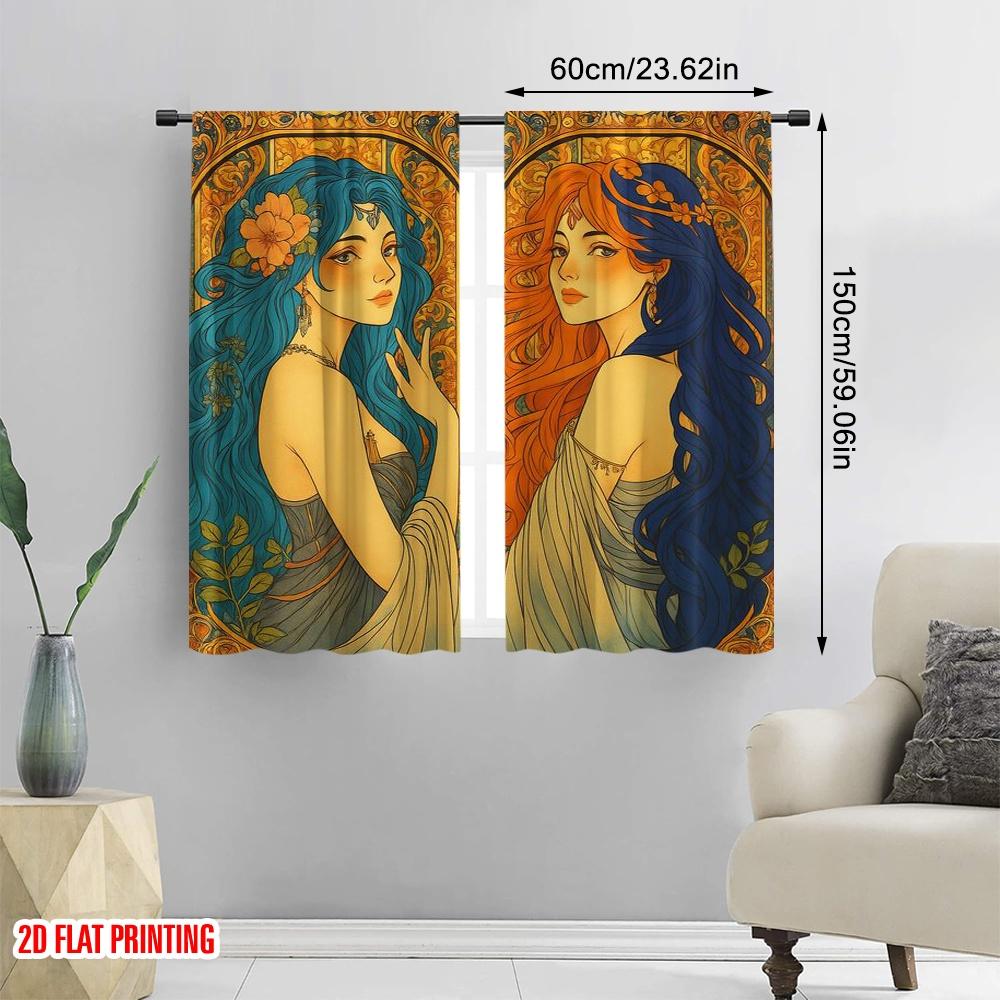 2 Stück, 2D-Flachdruck Kreative Vorhänge Mystische Eleganz Vielseitig Langlebig Polyester (ohne Stange) Dekorationen Für Zuhause Perfekt