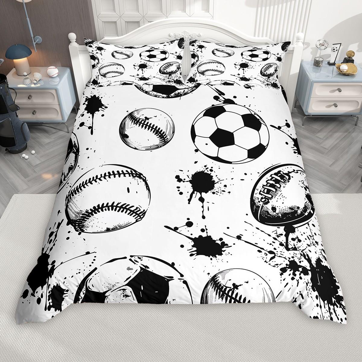 Comforter Homewish Football Soccer Rugby Baseball Basketball Bedding Set Sports Themed Comforter Set Comforter (quilt)-EU Single(135*200cm)3pcs