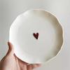 Irregular Relief Heart-shaped Dessert Plate,Cute Ceramic Cake Plate, 17cm Snack Plate, High-end Tableware for Restaurant Kitchen