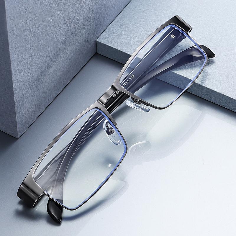 J89868 Anti Blue Light Reading Glasses Metal Squared Computer Readers Unisex Corrective Eyeglasses 1.0-4.0 Blue Light Blocking