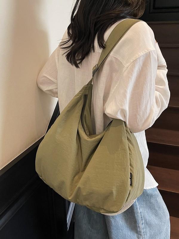 Nylon Single Shoulder Bag Large Capacity With Zipper Closure For Daily Use