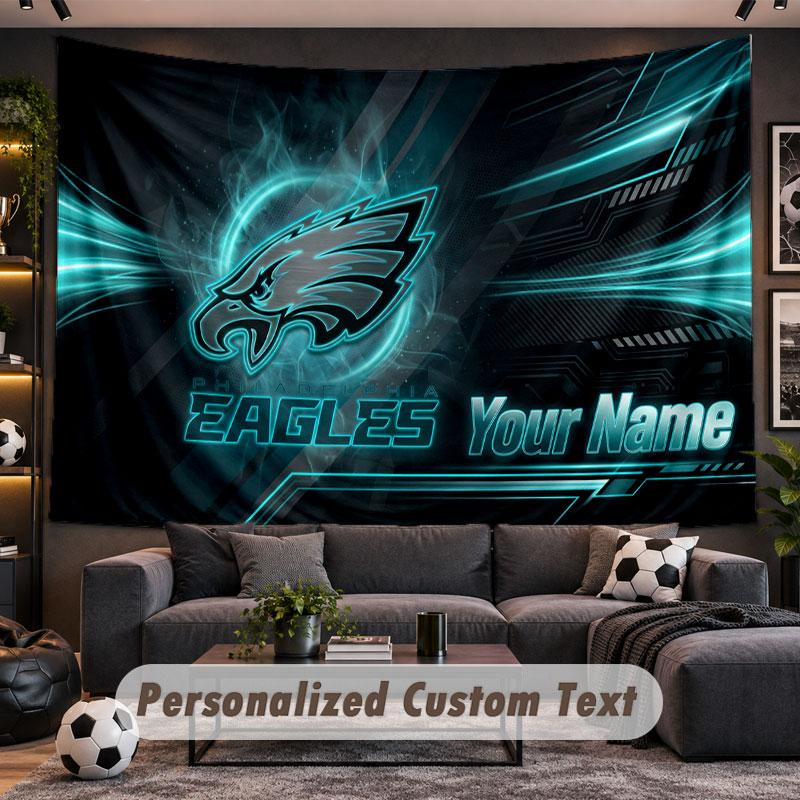Wall Hanging Tapestry Custom NamePhiladelphia Eagles Pattern Personalized Printed Fabric Wall Decor