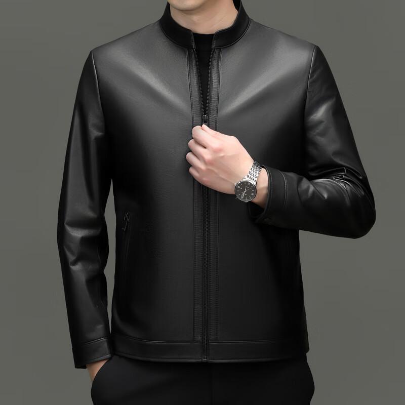 Yiliteng Men's Stand-up Collar Genuine Leather Jacket