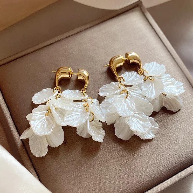 Korea New Design Fashion Jewelry Resin Shell Fringe Front And Back Earrings Elegant Women Beach Party Accessories