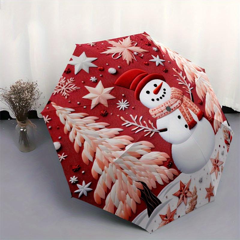 Snowman, Winter Wonderland Themed Automatic Opening and Closing Umbrella Creative Design Umbrella, Portable Tri Fold Small Umbrella for Me