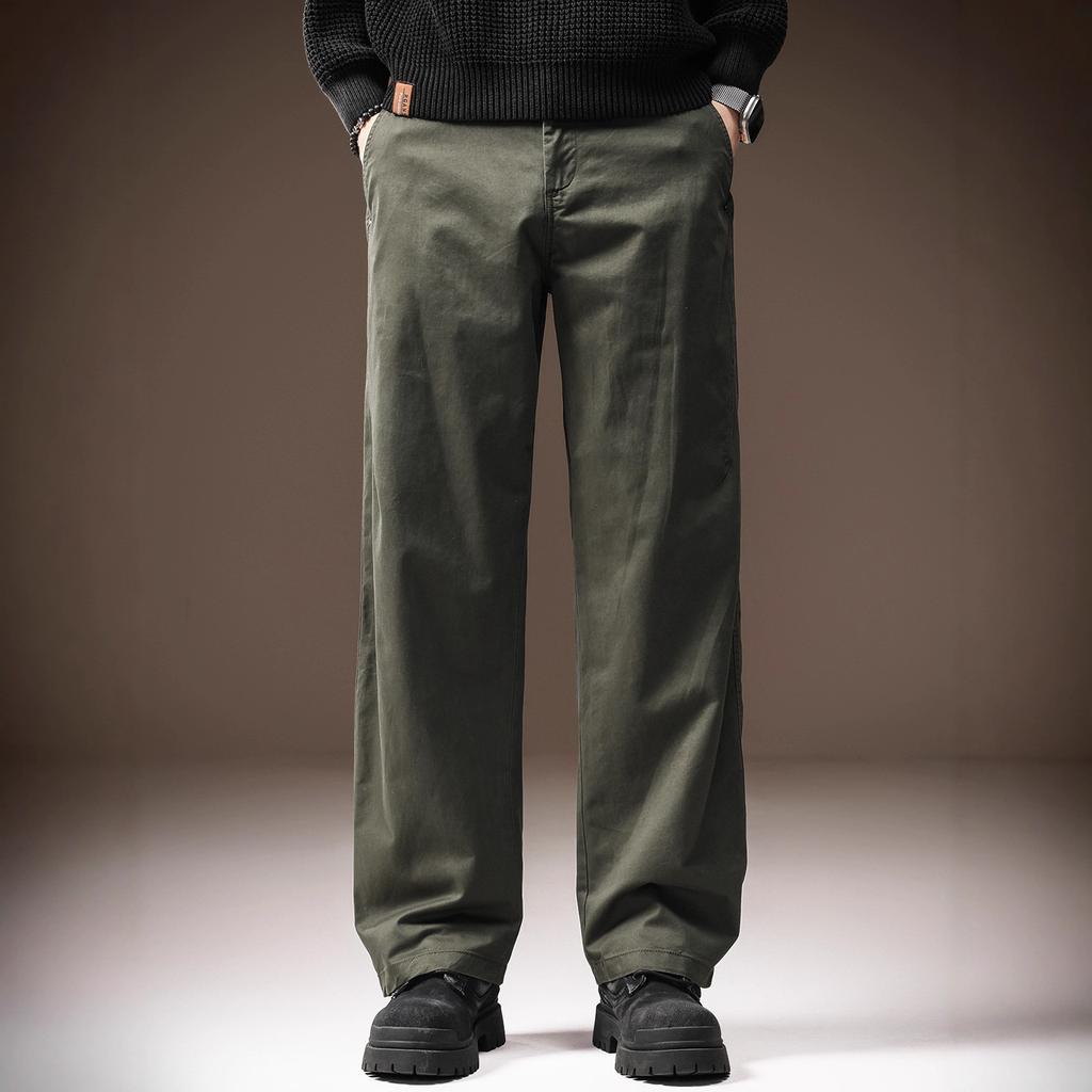 High-end Japanese retro pure cotton men's casual pants autumn new solid color simple loose straight wide-leg trousers men