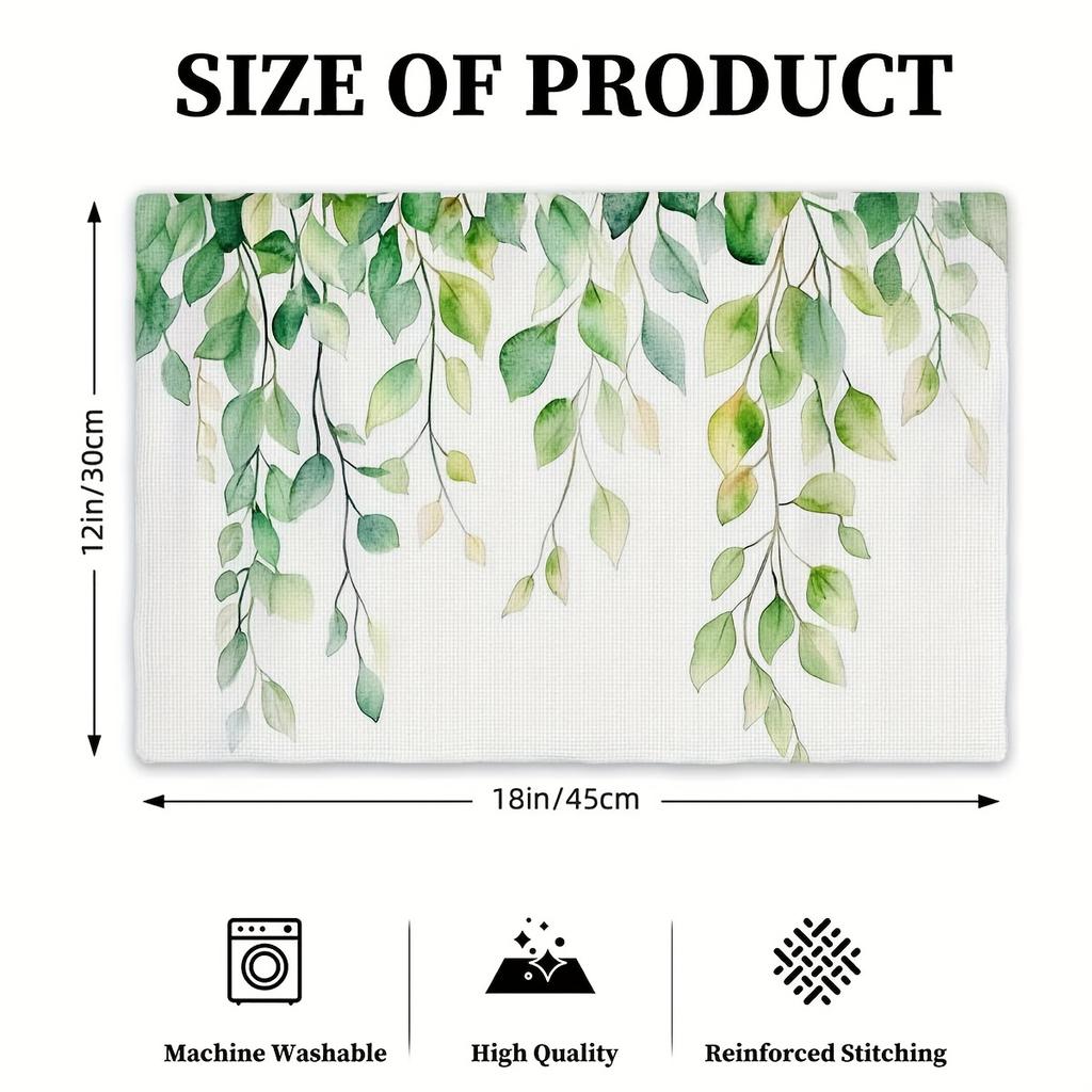 4pcs Set of Placemats - Fresh Green Leaves Vine Pattern Rectangular Kitchen Table Mats (12 inches x 18 inches), Suitable for Hol