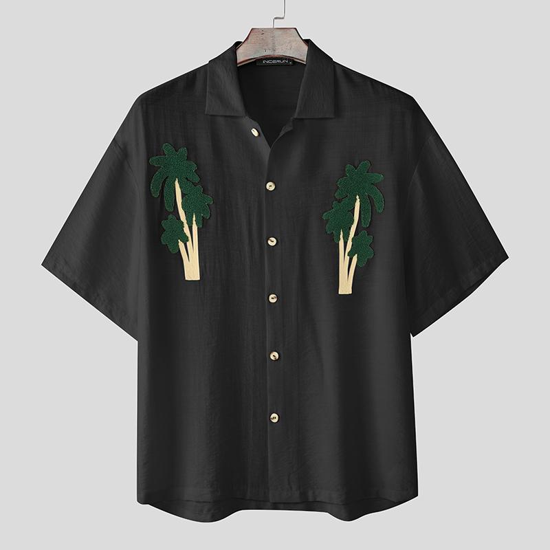 

INCERUN Oversized Summer Men Short Sleeve Shirts Embroidery Applique Casual Loose Tops 2XL чёрный