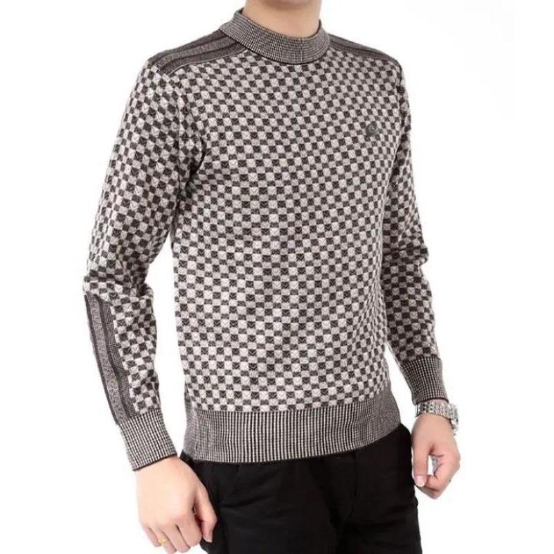 

Мужской зимний теплый толстый свитер с круглым вырезом, пуловер, клетчатый свитер M