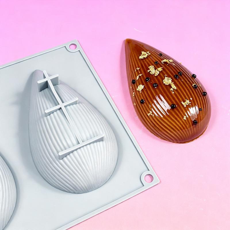 1/3 Cavity Vertical Striped Shell Silicone Mold Water Drop Mousse Chocolate Pudding Baking Diy Candle Making Mould